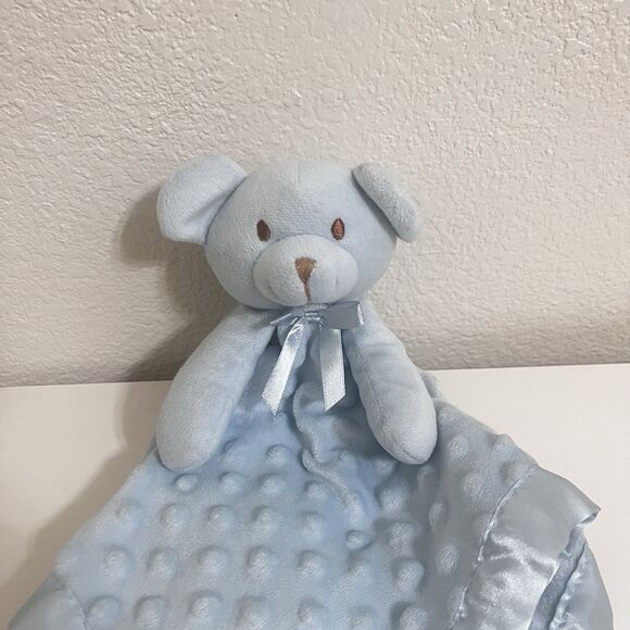 Pro Goleem Blue Teddy Bear Minky Dot Security Blanket Lovey Lovie Satin Trim - Picture 2 of 12